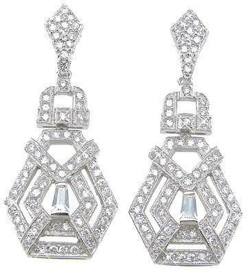 925 sterling silver rhodium finish brilliant baguettes antique style pave earrings