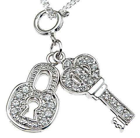 925 sterling silver rhodium finish lock key fashion pave pendant