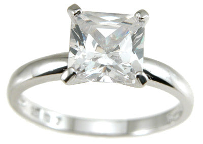 925 sterling silver cz princess solitaire wedding ring 1 ct