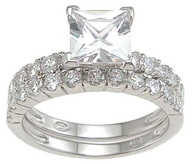 925 sterling silver rhodium finish cz princess engagement set ring tiffany style 1 1 2 ct