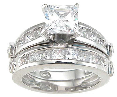 925 sterling silver rhodium finish cz princess wedding set ring tiffany style