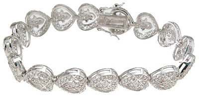 925 sterling silver rhodium finish cz heart antique style bracelet 1 75 ct