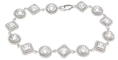 925 sterling silver rhodium finish cz princess fashion bracelet