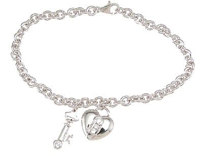 925 sterling silver rhodium finish cz heart key bracelet
