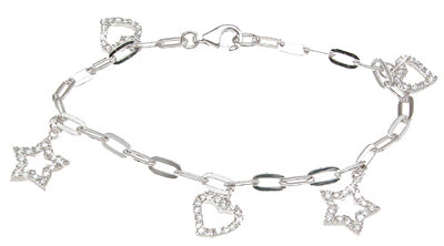 925 sterling silver rhodium finish cz charm bracelet 1 2 ct ct