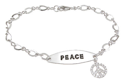 925 sterling silver rhodium finish cz peace bracelet