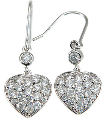925 sterling silver rhodium finish cz heart fashion earrings