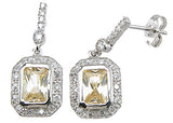 925 sterling silver rhodium finish emerald cut tiffany style pave earrings