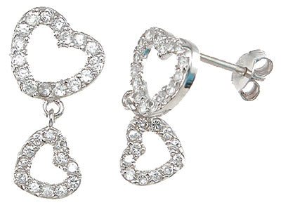 925 sterling silver rhodium finish heart earrings
