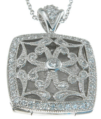 925 sterling silver rhodium finish cz brilliant locket antique style necklace 1 ct