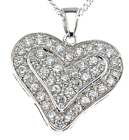 925 sterling silver rhodium finish heart fashion pave pendant