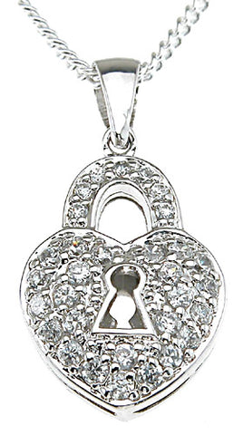 925 sterling silver rhodium finish lock fashion pave pendant