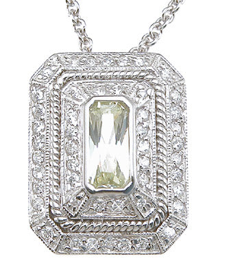 925 sterling silver rhodium finish emerald cut antique style pave pendant 2 ct