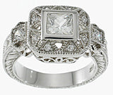 925 sterling silver platinum finish princess antique style pave ring
