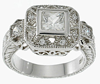 925 sterling silver platinum finish princess antique style pave ring