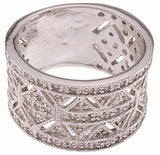 925 sterling silver platinum finish antique style pave band