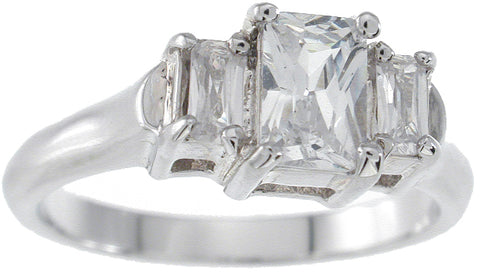 925 sterling silver platinum finish emerald cut three stone engagement ring