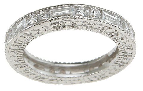925 sterling silver rhodium finish brilliant baguettes antique style engagement band