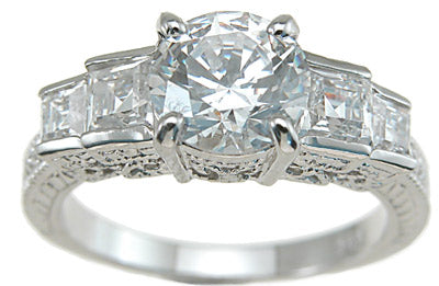 925 sterling silver rhodium finish cz princess antique style engagement ring antique style 2 3 4 ct