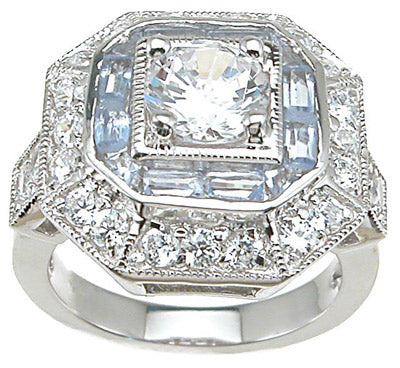 925 sterling silver rhodium finish cz antique style pave anniversary ring