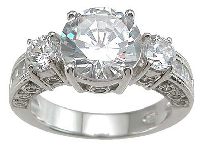 925 sterling silver rhodium finish cz three stone wedding ring