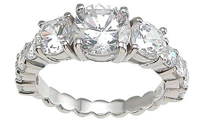 925 sterling silver rhodium finish cz prong wedding ring three stone