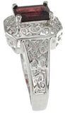 925 sterling silver platinum finish genuine garnet ring emerald cut 2 ct