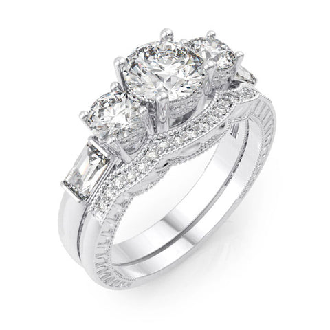 925 sterling silver rhodium finish cz antique style engagement set ring tiffany style 2 1 4 ct