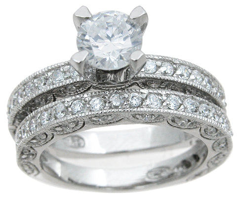 925 sterling silver rhodium finish cz antique style wedding set ring antique style 1 1 2 ct