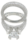 925 sterling silver rhodium finish cz princess engagement set ring antique style