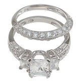 925 sterling silver rhodium finish cz emerald cut three stone engagement set ring