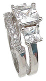925 sterling silver rhodium finish cz princess three stone engagement set ring