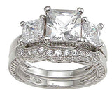 925 sterling silver rhodium finish cz princess three stone engagement set ring