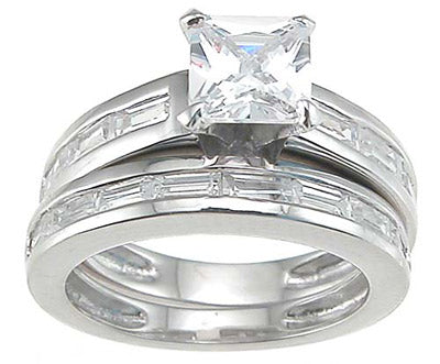 925 sterling silver rhodium finish cz princess engagement set ring tiffany style 1 3 4 ct
