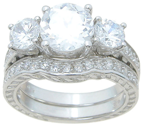 925 sterling silver three stone wedding ring set antique style